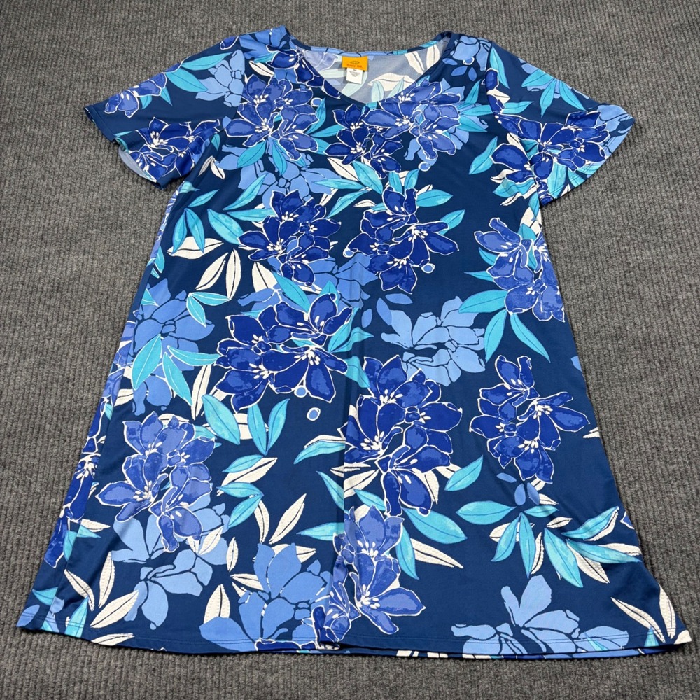 Ruby Rd Dress Womens M Blue Floral V-Neck Short Sleeve Shift Dress
